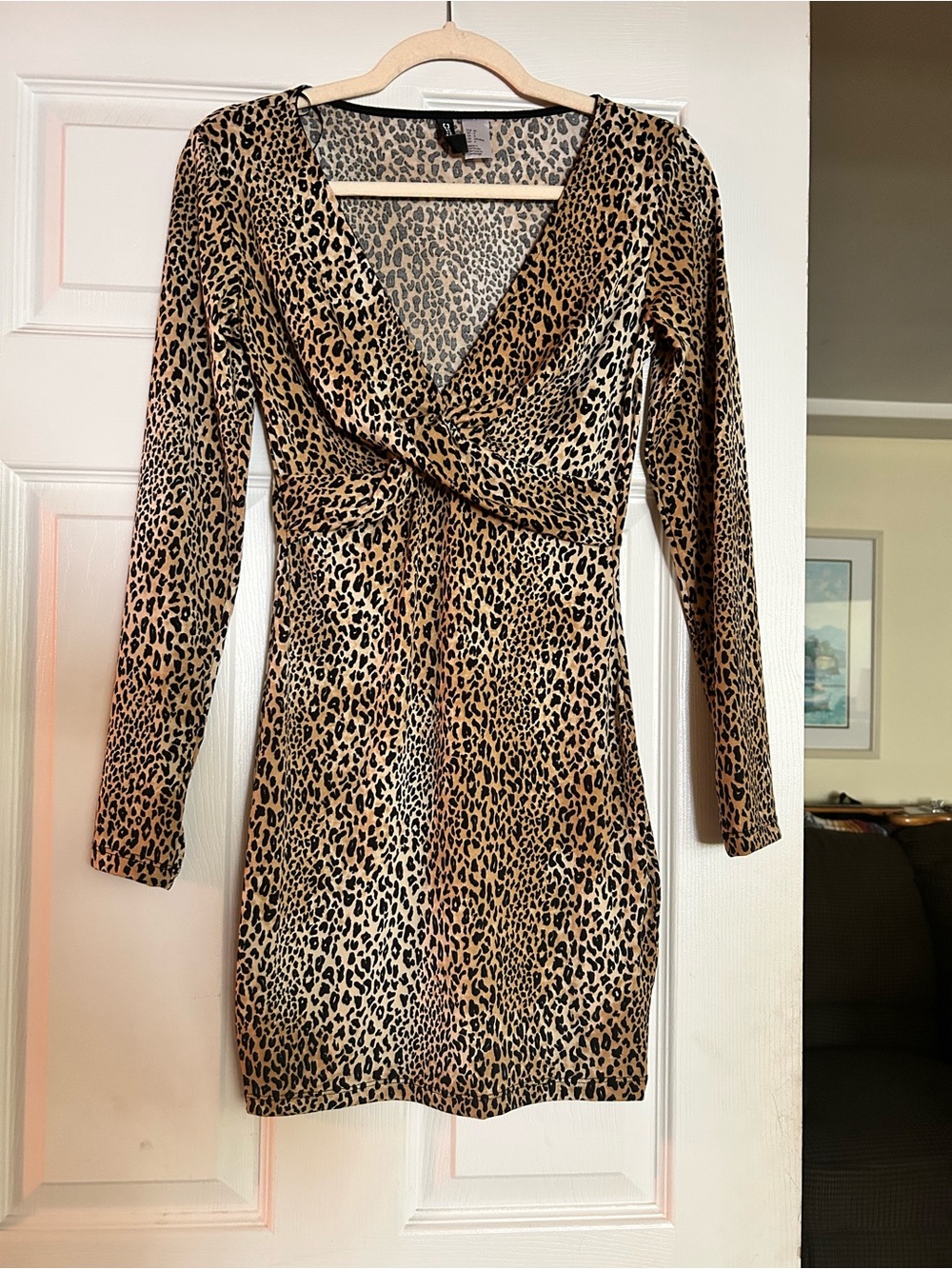 H&M Leopard-Print Long Sleeve Wrap-Style Dress - Tan & Black